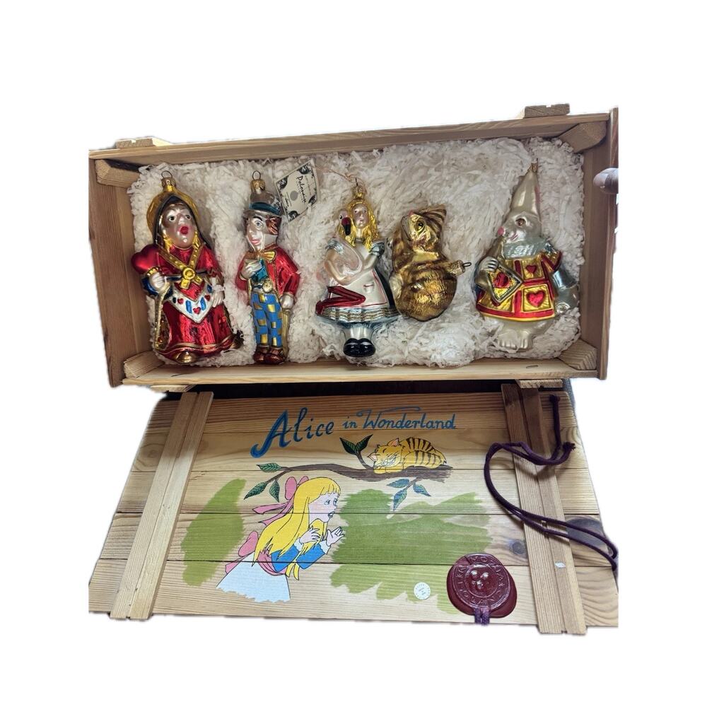 Kurt Adler Polonaise Coll. Alice in Wonderland ornaments w Crate - Alice Damaged